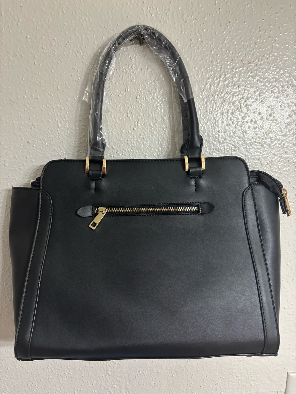 Classic Black Structured Tote Bag with Gold Accents